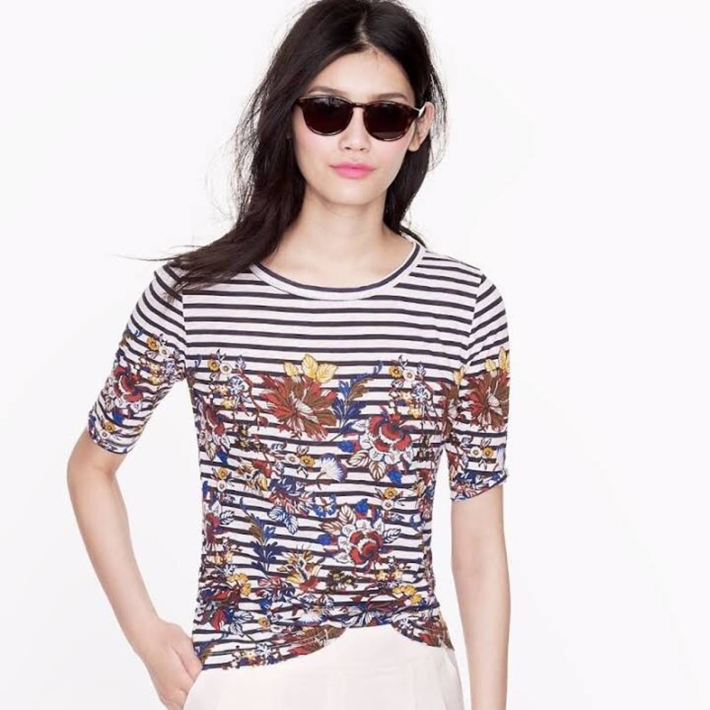 J Crew striped floral t shirt, size L